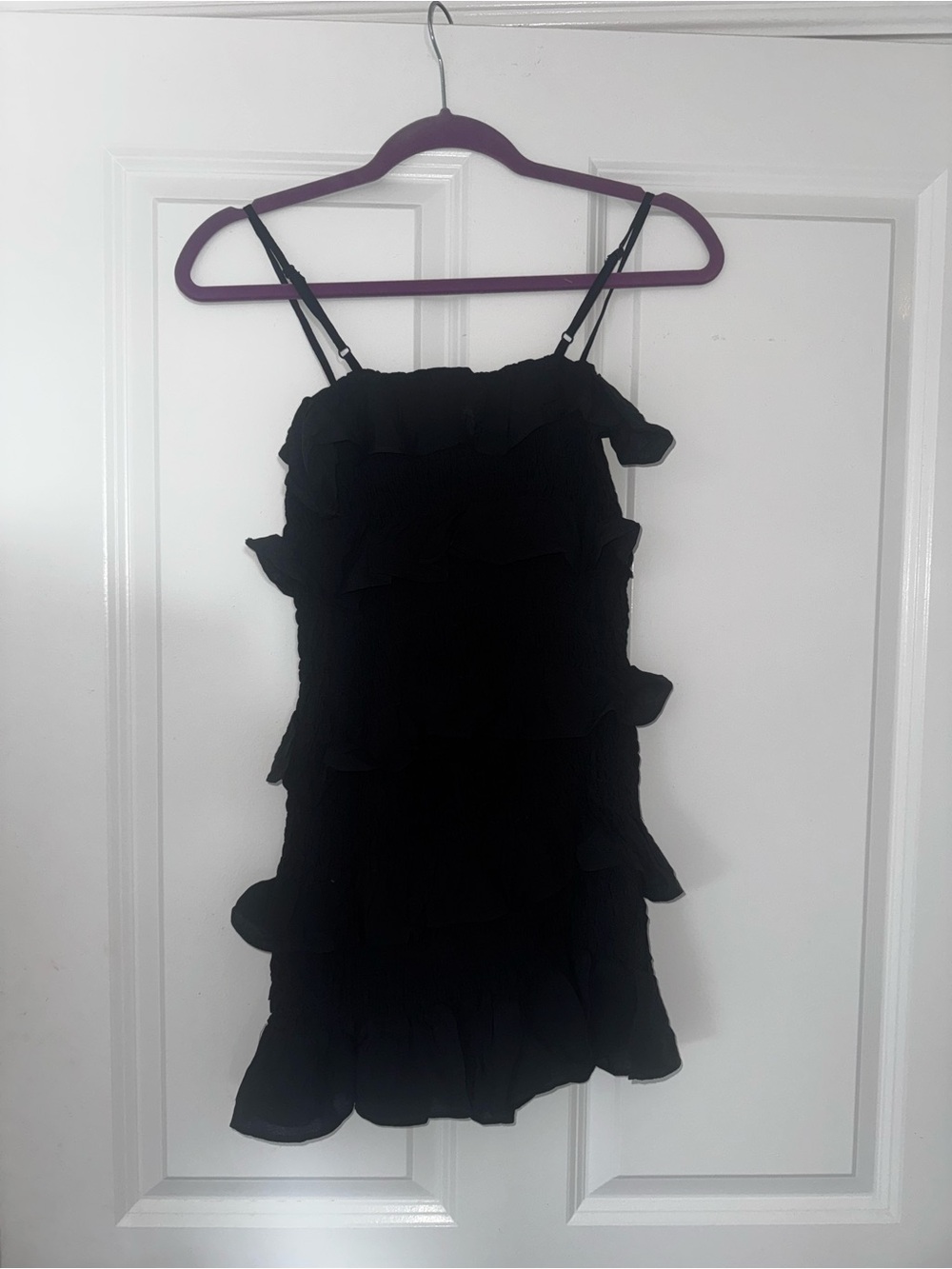 Olivaceous Black Ruffled Tiered Mini Dress